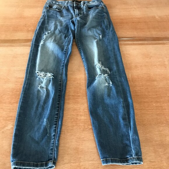 Judy Blue Skinny Jeans Women 5/27 Blue Distressed Stretch Dark Wash Hippie 17824 - Picture 1 of 12